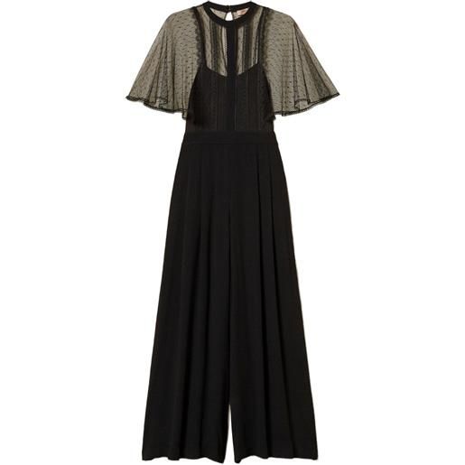 TWINSET tuta intera a gamba ampia con tulle - nero