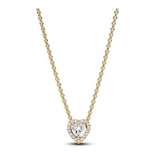 PANDORA timeless collier con cuore placcato in oro 14k con zirconi cubici trasparenti, collier