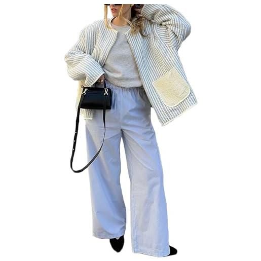 HodJIU giacca trapuntata da donna leggera cappotto invernale giacca calda con zip stampata puffer jacket piumino corto in piumino outterwear casual, menta a righe, m