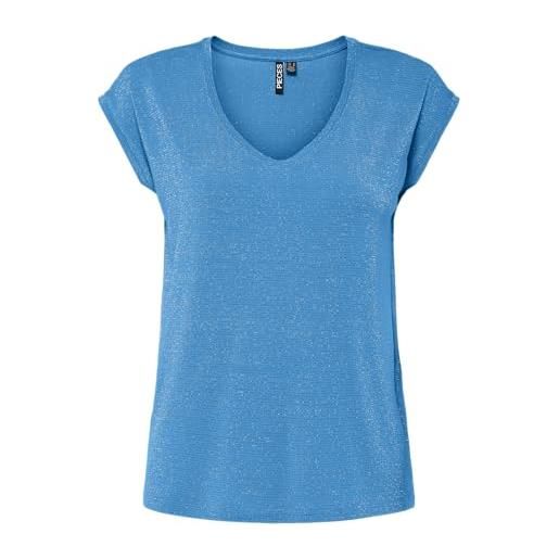 Pieces tee pcbillo-tè lurex stripes noos bc, azzurro, xs donna