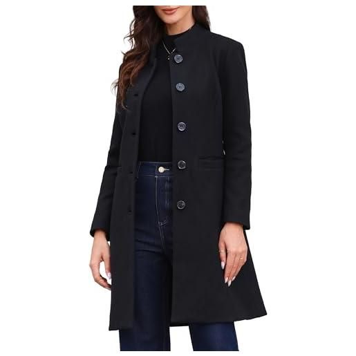 Allegra K cappotto con collo alto da donna invernale monopetto da indossare a metà lunghezza da pendolare blu l