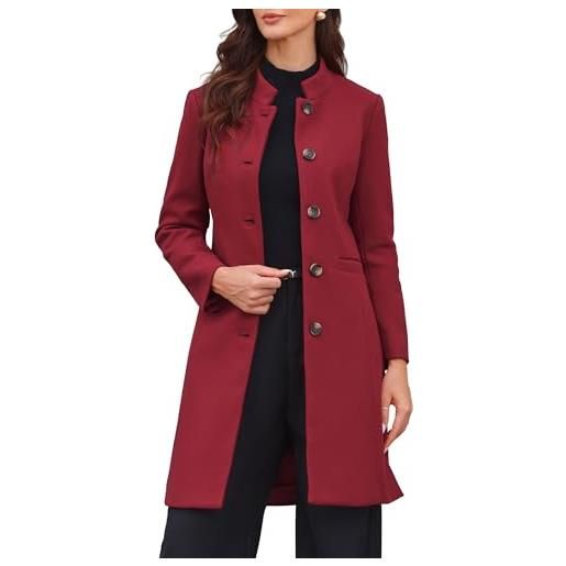 Allegra K cappotto da donna con colletto alto, monopetto, lunghezza media, blu mare, m