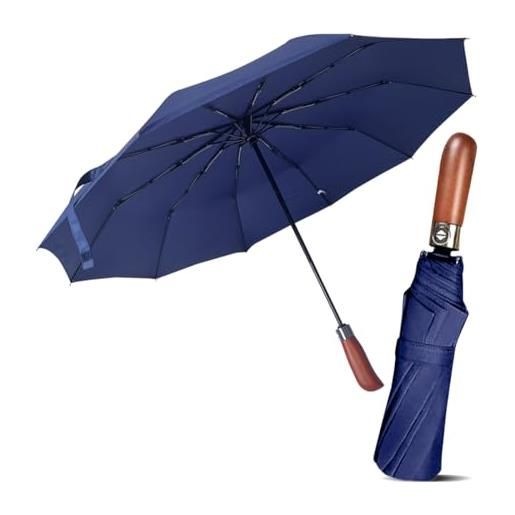Le Monde du Parapluie - ombrello pieghevole automatico per uomo - ombrello trifold, blu, classico