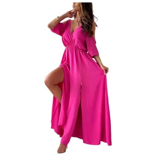 CUPSHE Maxi abito da donna floreale con scollo a V, senza maniche, con spacco laterale, increspato, casual, estivo, da spiaggia, floreale blu, S
