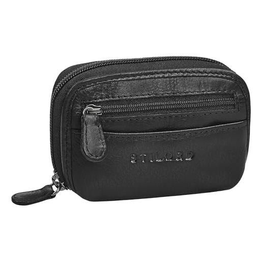 STILORD 'eason' portachiavi in pelle da uomo con molti scomparti - astuccio per chiavi e monete da donna - portachiavi in cuoio autentico con scomparto per banconote, colore: nero
