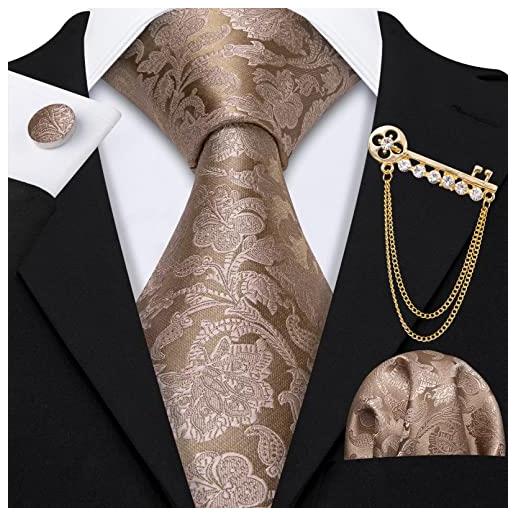 GEDASHU cravatta da uomo cravatta da uomo marrone floreale paisley stripe jacquard cravatta di seta fazzoletto gemelli spilla set festa di nozze