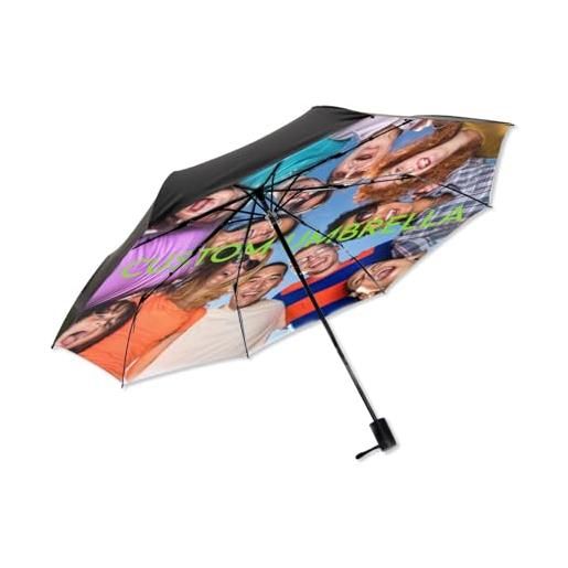 Generic ombrello fotografico personalizzato con qualsiasi immagine del logo di testo, ombrello manuale personalizzato a 3 pieghe portatili con rivestimento nero, ombrello da pioggia personalizzato per viaggi