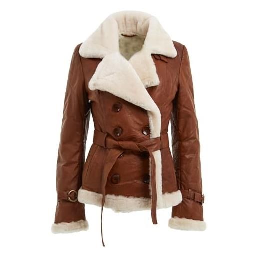 Infinity Leather donna doppiopetto abbronzatura in vera pelle di montone shearling pea coat xs