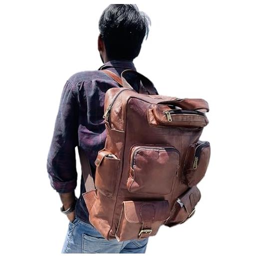 american blue zaino in vera pelle per uomo - vintage - zaino con tasche multiple - zaino da viaggio casual - marrone - taglia xl 45,7 x 35,6 x 10,2 cm, marrone, 18x14x4.5