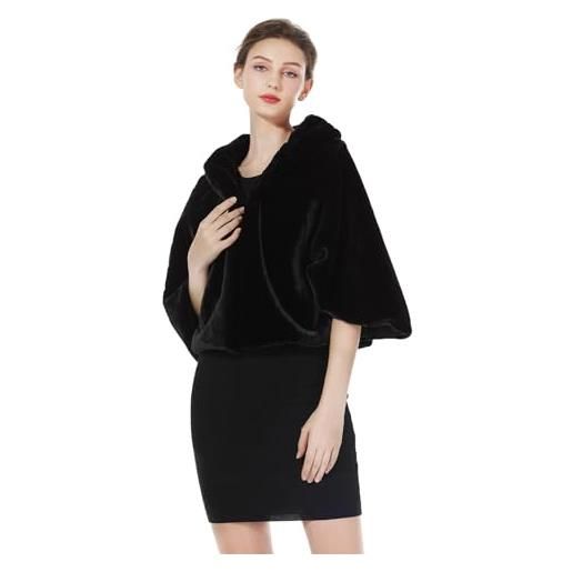 BEAUTELICATE bolero stola pelliccia sintetica donna coprispalle scialle stola pelliccia elegante per sposa matrimonio inverno cerimonia carnevale (nero, taglia unica)