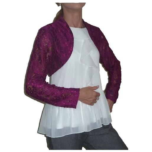 Fantasy coprispalle elegante corto cerimonia pizzo e raso cardigan matrimonio battesimo donna ragazza (magenta)