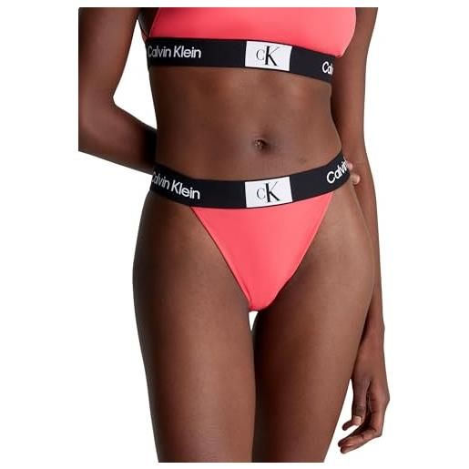 Calvin Klein slip bikini donna cheeky high rise bikini con fascia con logo, rosa (calypso coral), xs
