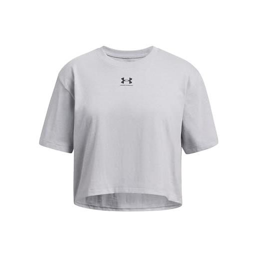 Under Armour bambina rival short sleeve, maglietta manica corta morbida e comoda, t-shirt sportiva traspirante per allenamento, educazione fisica e atletica leggera, mod gray light heather/black, ylg