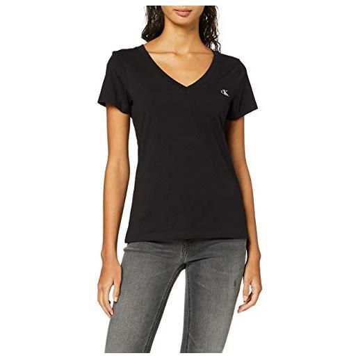 Calvin Klein donna t-shirt maniche corte ck embroidery scollo a v, nero (ck black), s