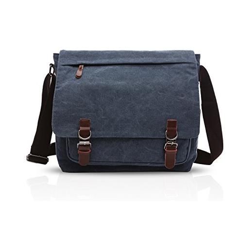 FANDARE borsa a tracolla borse a spalla per 14 pollici pc ventiquattrore borse messenger di tela uomo donna borsa postino borsetta per viaggio lavoro scuola business università pendolare blu l