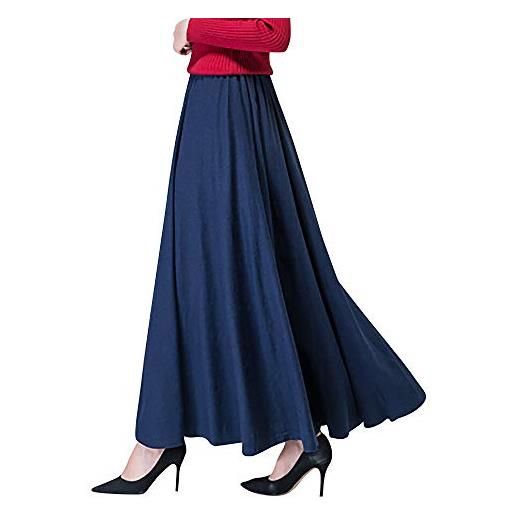 Camilife gonna lunga da donna in lino e cotone maxigonna con tasche laterali vita elasticizzata stile vintage taglia s-m 34/36/38/40/42 tinta unita blu scuro