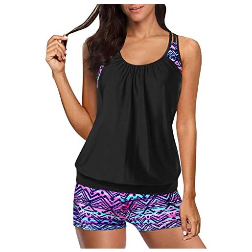 HEONSATI set costumi da bagno tankini da donna due pezzi vita alta set tankini contenitivo spiaggia push up sexy costumi con pantaloncino mare imbottito swimwear taglie forti brasiliana vita alta piscina