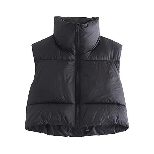 ORANDESIGNE gilet in piumino donna gilet trapuntato autunno invernali eleganti smanicato piumino in pelle pu mode giacca senza maniche gilet double face piumini con collo in piedi c nero l