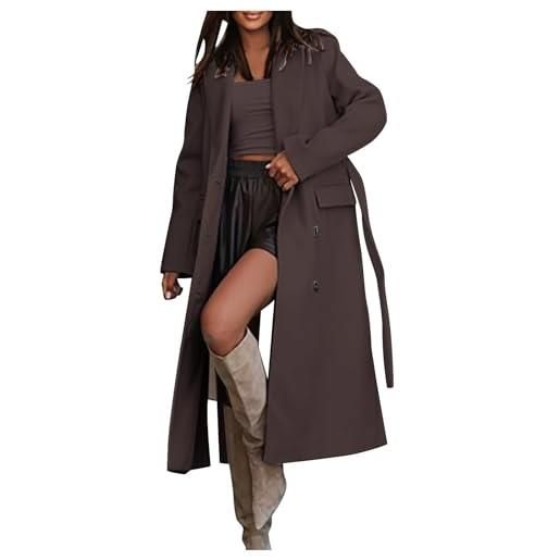 Generic trench lungo da donna, oversize, doppiopetto, con risvolto, soprabito con cintura, abbigliamento alla autunnale 2024 giubbino in pelle donna primaverile gpiumino donna (brown, xxl)