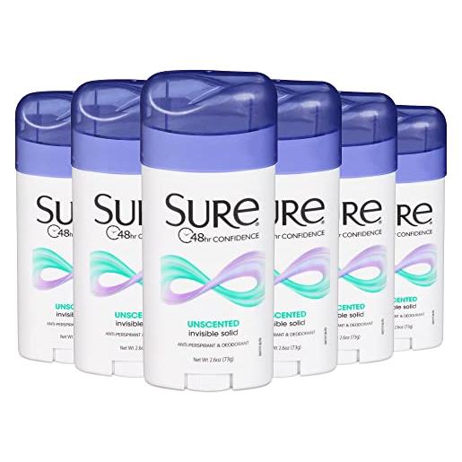 Sure women's invisible solid antiperspirant deodorant, unscented, 2.6 ounce (pack of 6)
