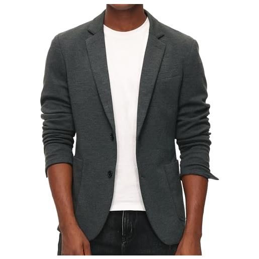 Pj paul jones giacca sportiva da uomo, casual, a maglia, con due bottoni, leggera, sfoderata, nero e grigio. , xl