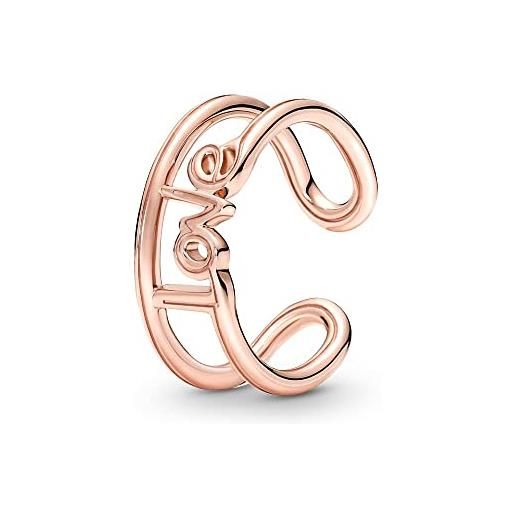PANDORA me anello aperto placcato in oro rosa 14 carati con scritta love, 56