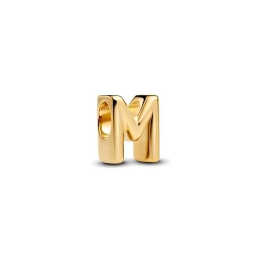 PANDORA lettera m 763959c00 - mini ciondolo in argento sterling con placcatura in oro 14 carati, compatibile moments, dimensioni: 6,1 x 8,2 x 6,5 mm