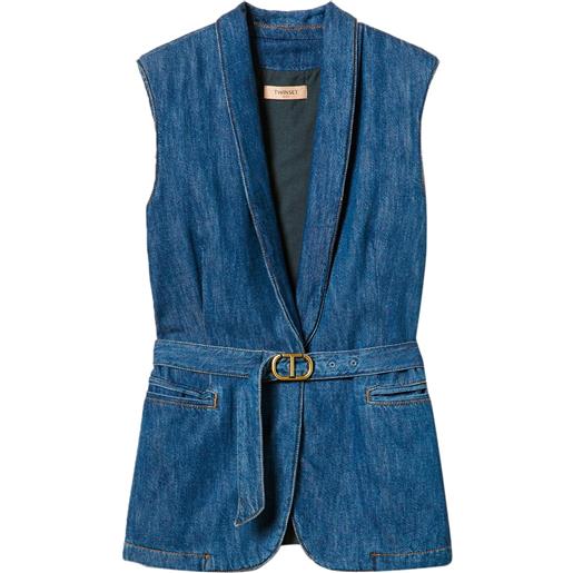 TWINSET gilet denim con cintura - blu