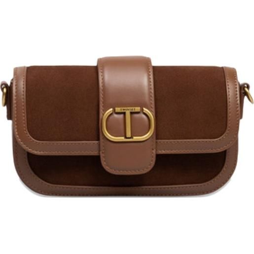 TWINSET borsa a tracolla con placca logo - marrone