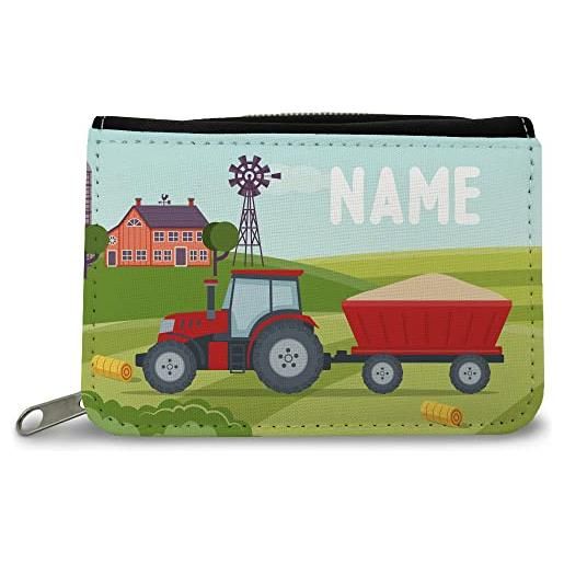 GRAVURZEILE portafoglio stampato - design con trattore - personalizzato con nome - regalo per bambini e adolescenti per monete - per ragazzi e ragazze studenti per il compleanno della scuola, 