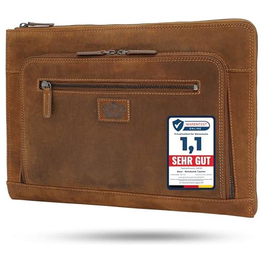 Baur since 1976 baur - borsa per notebook in vera pelle | custodia per laptop fino a 13,3 pollici | borsa realizzata a mano | design sottile | con pratica tasca frontale | marrone