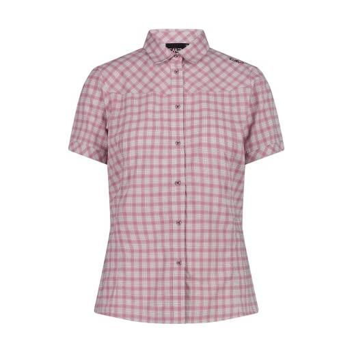 CMP - camicia a maniche corte elasticizzata da donna, bianco-fard-antracite, 44