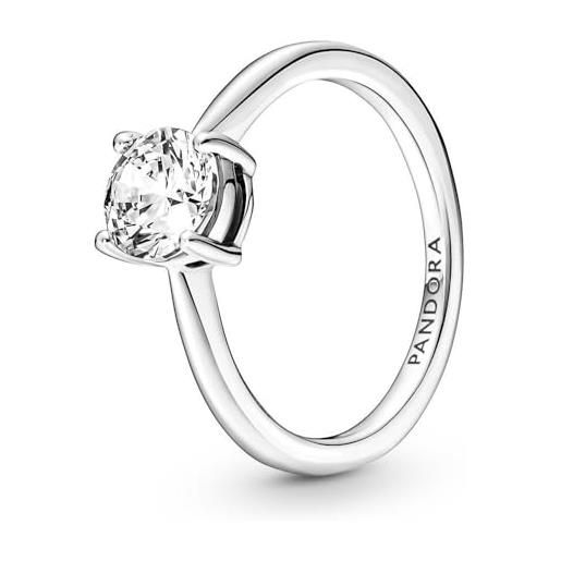PANDORA timeless anello con solitario brillante in argento sterling con zirconia cubica trasparente, 60