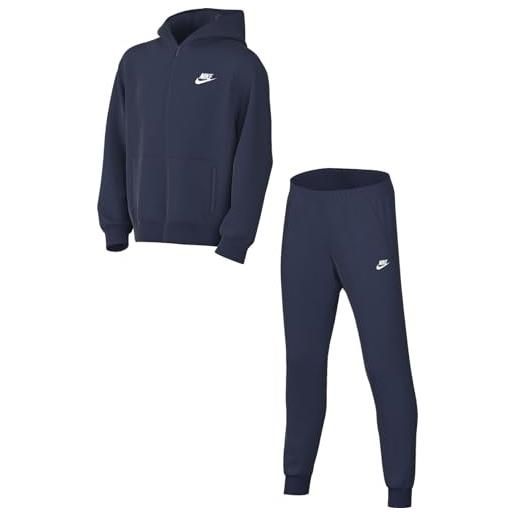 Nike k nsw club flc fz tracksuit tuta da ginnastica, midnight navy/white, s unisex bambino