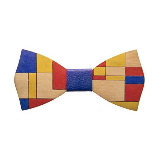 InLegnoWoodDesign papillon in legno, collezione invernale, in ciliegio, nodo centrale in pelle, naturale accessorio per cerimonia, matrimonio (blu)