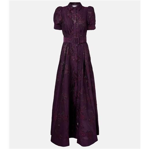 Rebecca Vallance abito lungo afina in broccato floreale con cintura