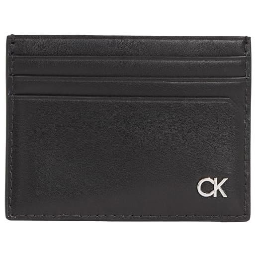 Calvin Klein porta carte uomo metal ck cardholder in pelle, nero (ck black), taglia unica