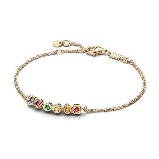 PANDORA bracciale marvel placcato oro 14k con cristallo rosso, arancione, giallo, verde, viola e blu, 16