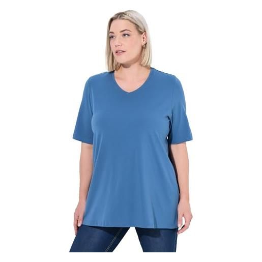 Ulla Popken t-shirt dal taglio svasato con scollo a v e mezze maniche blu zaffiro 54+ 807284750-54+