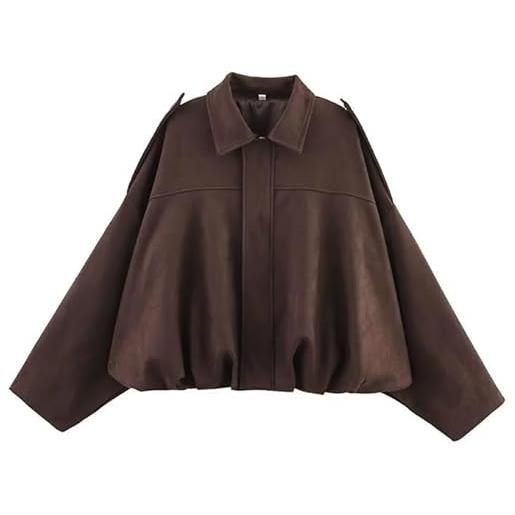 Generico giacca scamosciata donna - giacca camoscio elegante donna, bomber giacca casual moda, moto leggera per autunno inverno (it, testo, l, regular, regular, marrone)