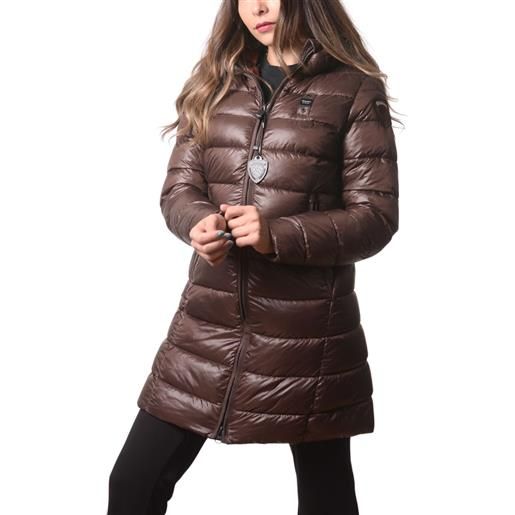 Blauer giubbotto lungo da donna adelaide trapuntato a righe castagna interno ruggine scuro