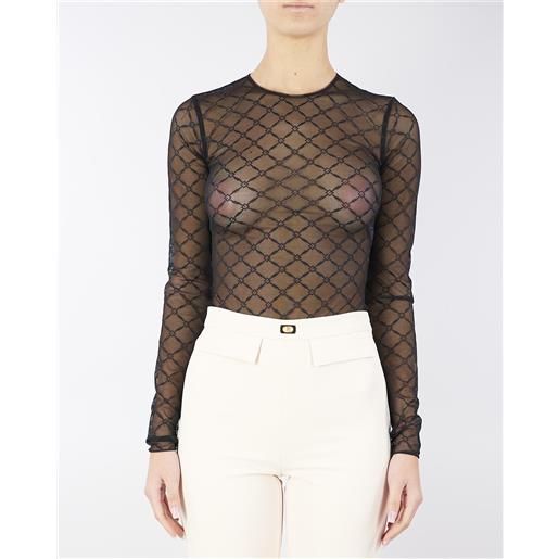 ELISABETTA FRANCHI body in tulle jacquard a losanghe