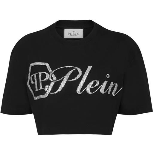 Philipp Plein cropped t-shirt `crystal` signature