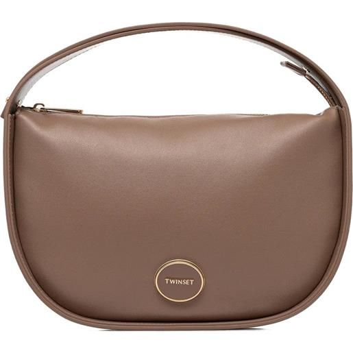 TWINSET borsa tote con placca logo - marrone
