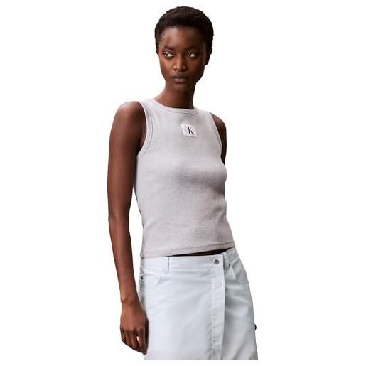 Calvin Klein donna canotta woven label rib con logo, nero (black), m