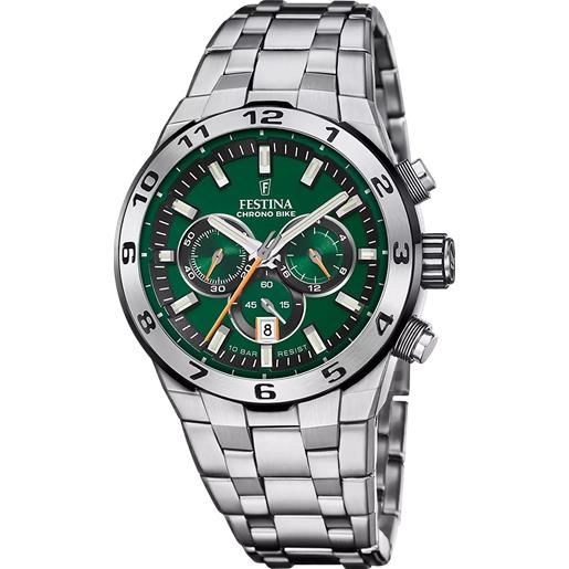 Festina - orologio chrono bike con cinturino in acciaio verde f20670/2