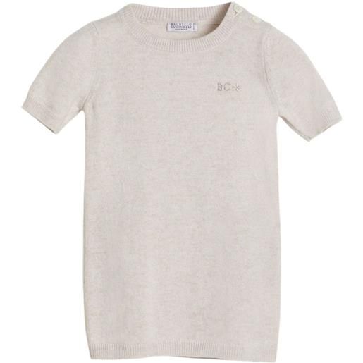 Brunello Cucinelli Kids abito a maniche corte in cashmere con ricamo - toni neutri
