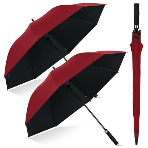 Weewooday 2 ombrelli da golf 47,2 pollici extra large con apertura automatica ombrello sportivo resistente al vento ombrelli da pioggia antivento con protezione uv impermeabile (rosso vino)
