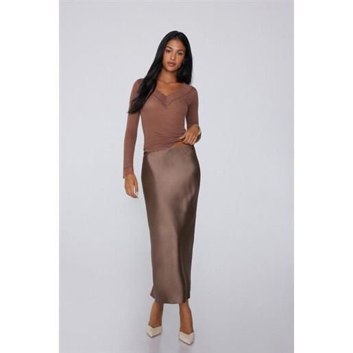 Tezenis maglia maniche lunghe scollo v pizzo/lana merino donna marrone