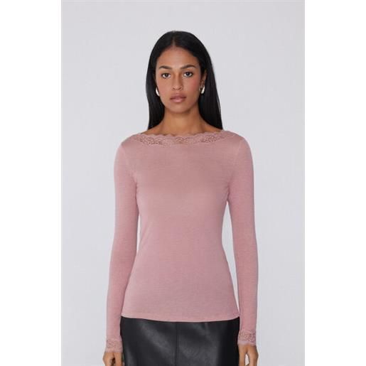 Tezenis maglia maniche lunghe barchetta pizzo/lana merino donna rosa